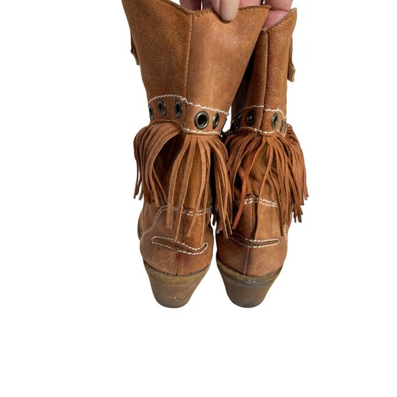Vintage Western Hobo Camel Fringe Suede Boots Chestnut Women Size 9 ITALY - Picture 4 of 10